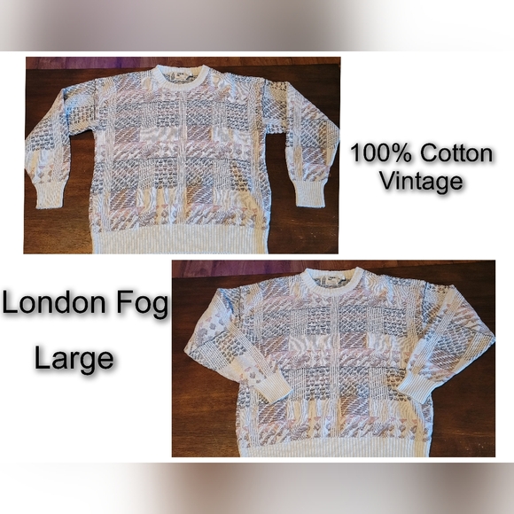 Vintage London Fog Patchwork Sweater Women’s Large Pink Blue White Gray Cotton - Picture 1 of 7